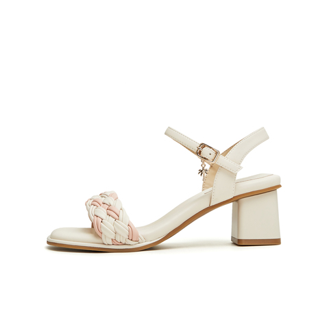 天美意2024夏新款商场同款粗跟百搭气质女一字带凉鞋CL501BL4