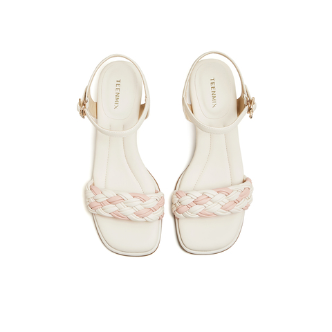 天美意2024夏新款商场同款粗跟百搭气质女一字带凉鞋CL501BL4