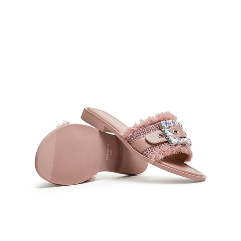 天美意2024夏新款一字拖时尚百搭都市露趾外穿女拖鞋KT018BT4