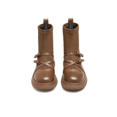 天美意2024冬新款商场同款复古英伦弹力靴百搭女袜靴BJ871DD4