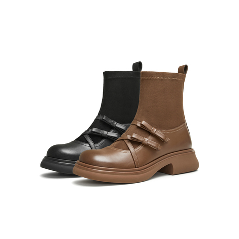 天美意2024冬新款商场同款复古英伦弹力靴百搭女袜靴BJ871DD4