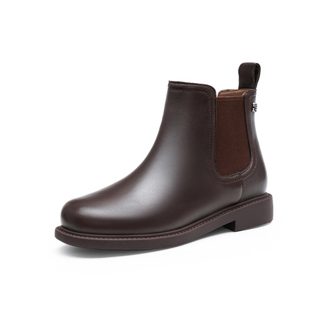 天美意2024冬新款商场同款短靴平底复古英伦女切尔西靴BJ861DD4