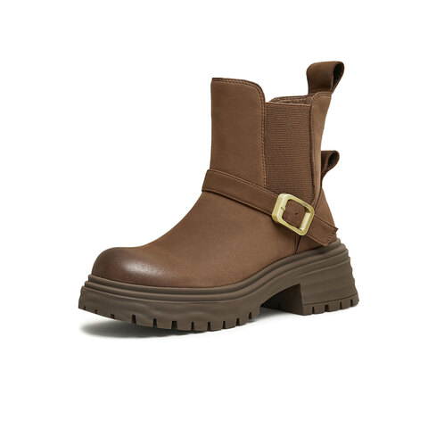 天美意2024冬新款商场同款美拉德短靴复古女切尔西靴BK041DD4