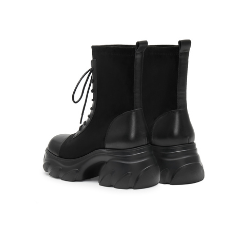 天美意2024冬新款商场同款粗跟增高系带休闲短靴女弹力靴BJ851DD4