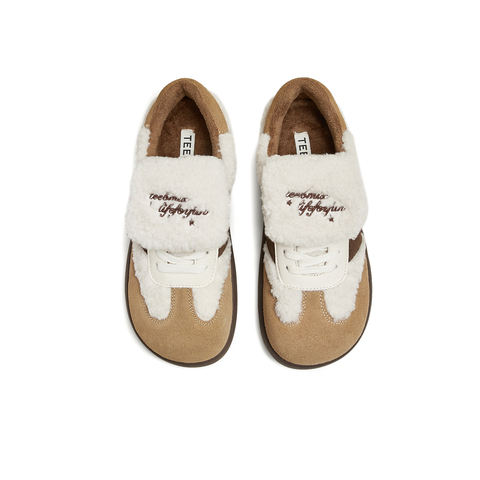 天美意2024冬新款商场同款休闲系带毛绒百搭女德训鞋BK011DM4