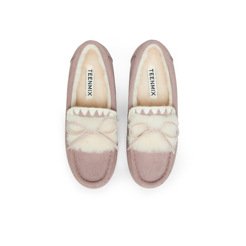 天美意2024冬新款商场同款单鞋毛绒保暖女毛毛单乐福鞋BK151DA4