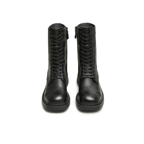 天美意2024冬新款美拉德西部靴系带短筒靴复古女骑士靴KQZ02DZ4