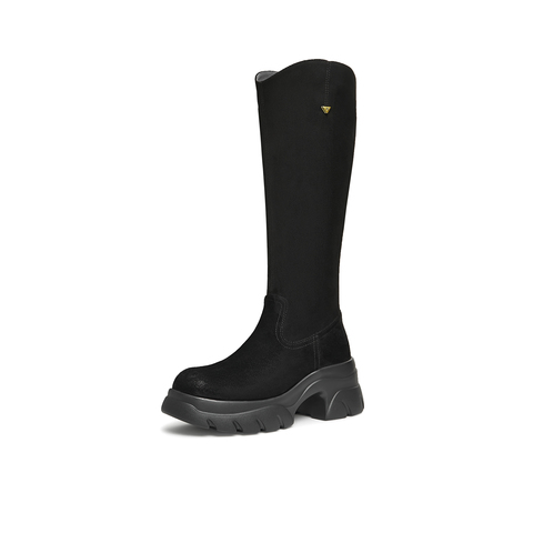 天美意2024冬新款厚底增高百搭时装靴长筒高靴女弹力靴KTX09DG4