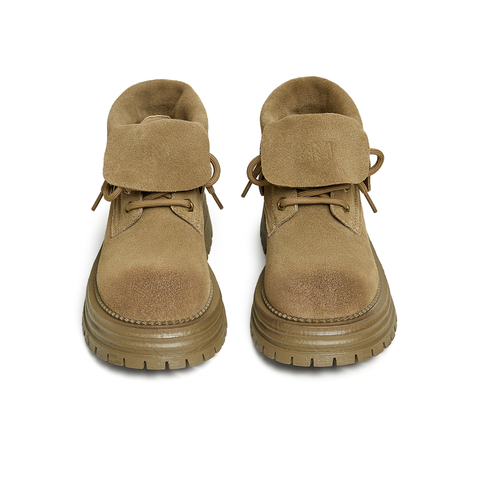 天美意2024冬新款翻盖靴子系带百搭休闲复古女马丁靴BK361DD4