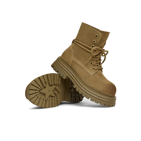 天美意2024冬新款翻盖靴子系带百搭休闲复古女马丁靴BK361DD4