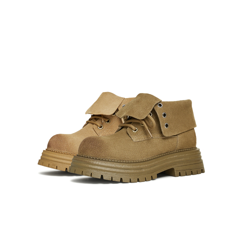 天美意2024冬新款翻盖靴子系带百搭休闲复古女马丁靴BK361DD4