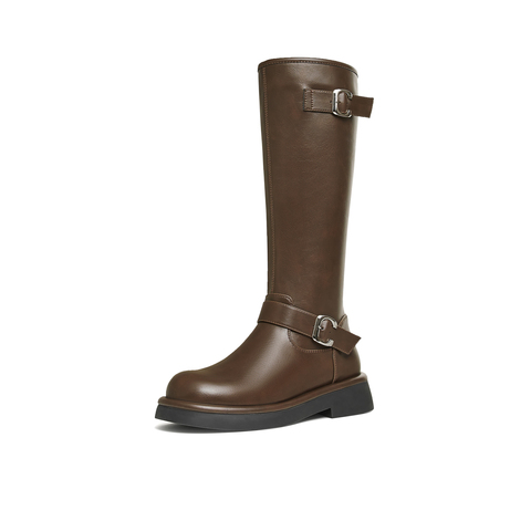 天美意2024冬新款厚底英伦百搭显瘦长靴骑士靴时装女靴KTX16DG4