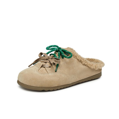 天美意2024冬新款前包后空单鞋毛绒保暖半拖女毛毛单鞋KMZ15DH4