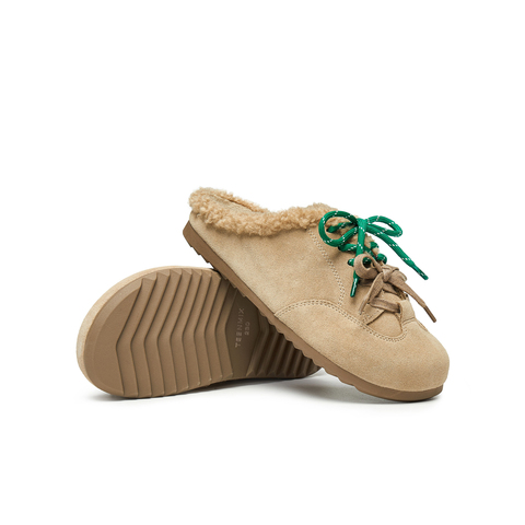 天美意2024冬新款前包后空单鞋毛绒保暖半拖女毛毛单鞋KMZ15DH4