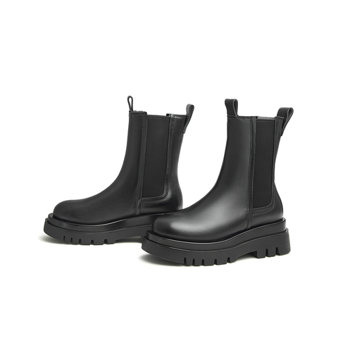 天美意2024冬商场同款复古切尔西烟筒靴女靴BF271DZ4