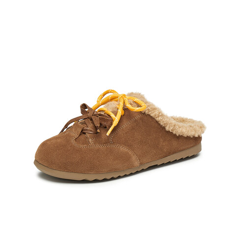 天美意2024冬新款前包后空单鞋毛绒保暖半拖女毛毛单鞋KMZ15DH4