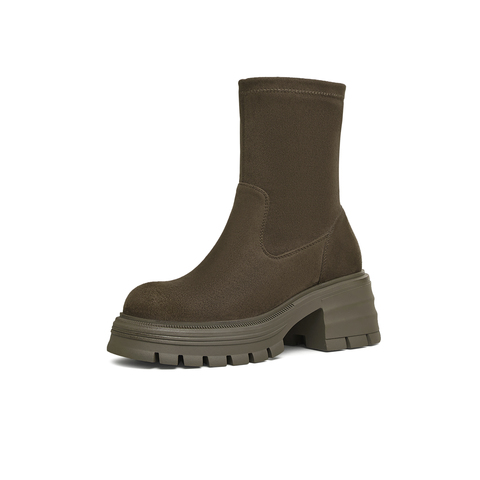 天美意2024冬新款商场同款短靴瘦瘦靴一脚蹬女弹力靴BJ891DD4