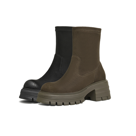 天美意2024冬新款商场同款短靴瘦瘦靴一脚蹬女弹力靴BJ891DD4