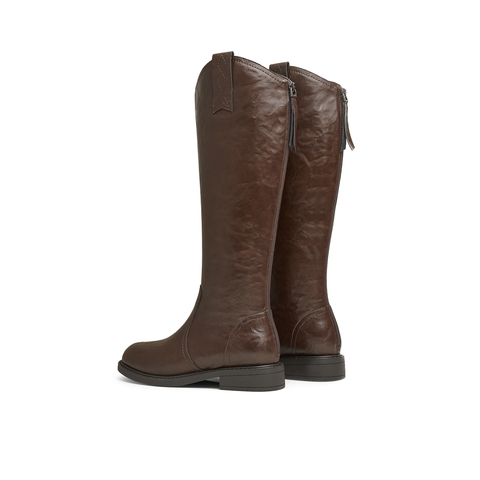 天美意2024冬新款商场同款长筒靴高筒靴骑士靴女西部靴BK681DG4