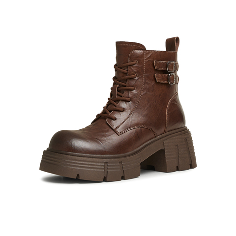 天美意2024冬新款商场同款复古户外厚底系带女马丁靴BK691DZ4