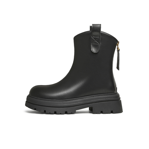 天美意2024冬新款商场同款后拉链百搭厚底百搭女弹力靴BK671DD4