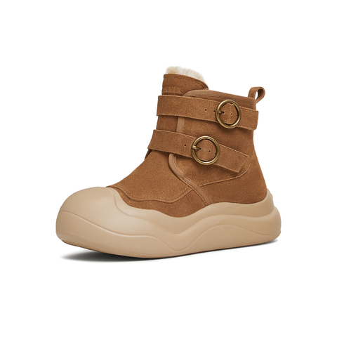 天美意2024冬新款商场同款时尚百搭纯色厚底女雪地靴CP541DD4
