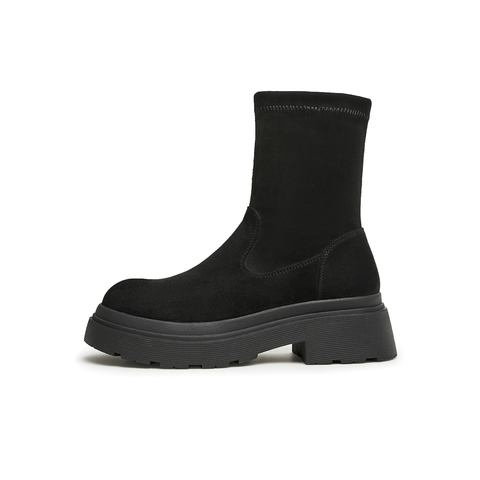 天美意2024冬新款简约气质时装靴百搭弹力靴女短靴NTX28DD4