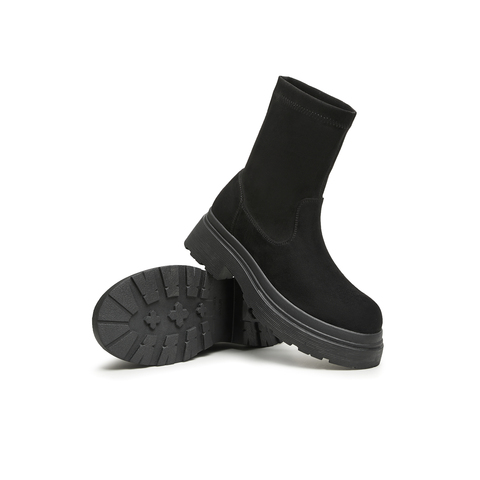 天美意2024冬新款简约气质时装靴百搭弹力靴女短靴NTX28DD4