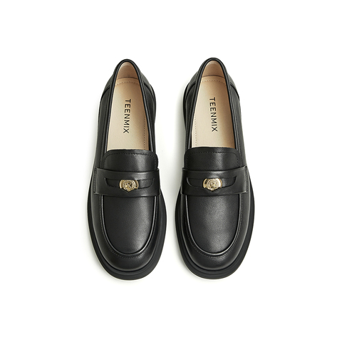 天美意2024秋新款英伦风复古乐福鞋硬币女皮单鞋AG003CA4