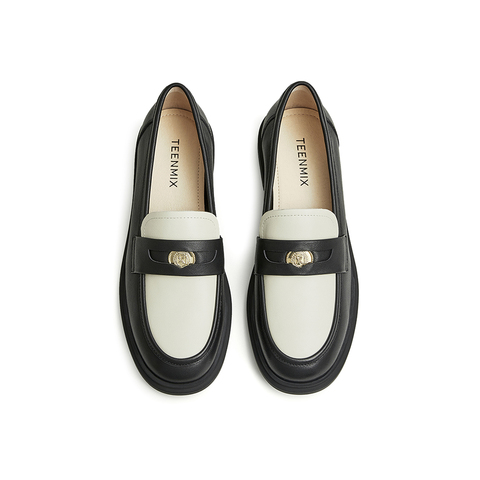 天美意2024秋新款英伦风复古乐福鞋硬币女皮单鞋AG003CA4