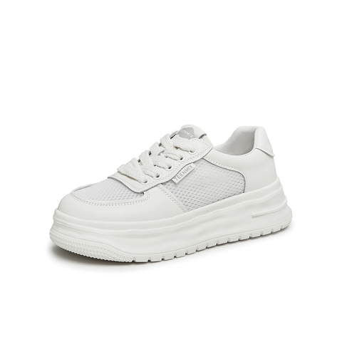 天美意2024夏新款小白鞋网格厚底系带运动舒适女休闲鞋AB053BM4