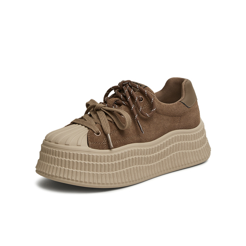 天美意2025春新款系带百搭厚底运动小个子女休闲板鞋KB060AM5