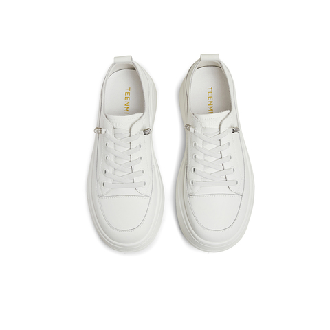 天美意2025春新款商场同款系带厚底女休闲板鞋小白鞋BK641AM5