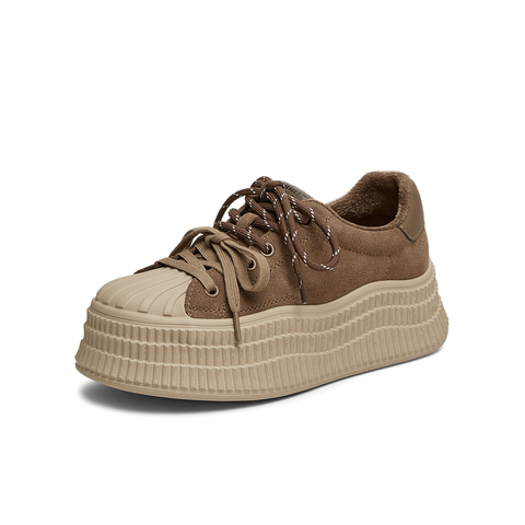 天美意2025春新款系带百搭厚底运动小个子女休闲板鞋KB060AM5