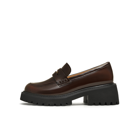 天美意2025春新款复古百搭通勤时尚纯色厚底女乐福鞋COQ01AA5