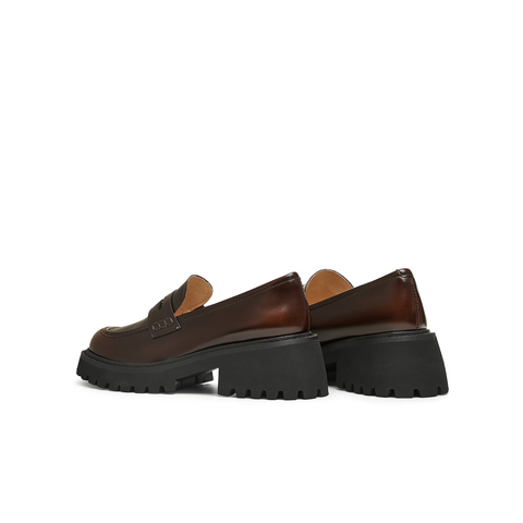 天美意2025春新款复古百搭通勤时尚纯色厚底女乐福鞋COQ01AA5