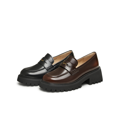 天美意2025春新款复古百搭通勤时尚纯色厚底女乐福鞋COQ01AA5