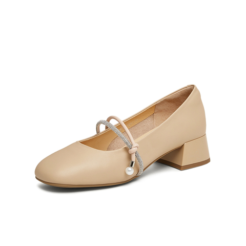 天美意2025春新款一字带复古百搭通勤高级女玛丽珍鞋KM072AQ5