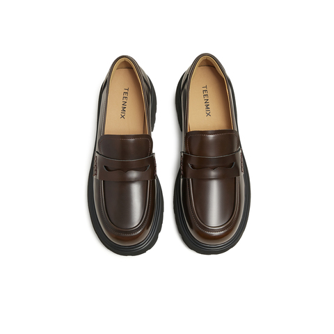 天美意2025春新款复古百搭通勤法式纯色厚底女乐福鞋KE061AA5