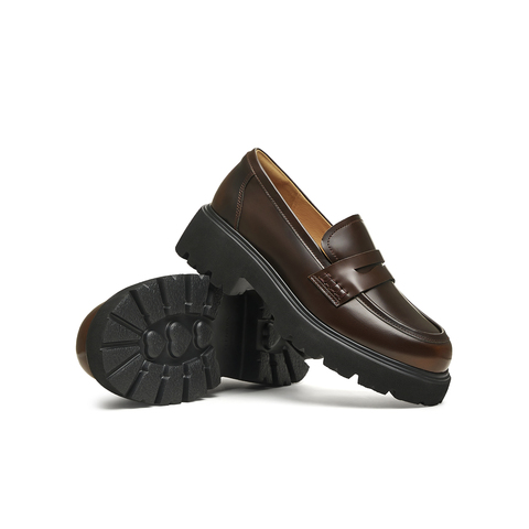 天美意2025春新款复古百搭通勤法式纯色厚底女乐福鞋KE061AA5