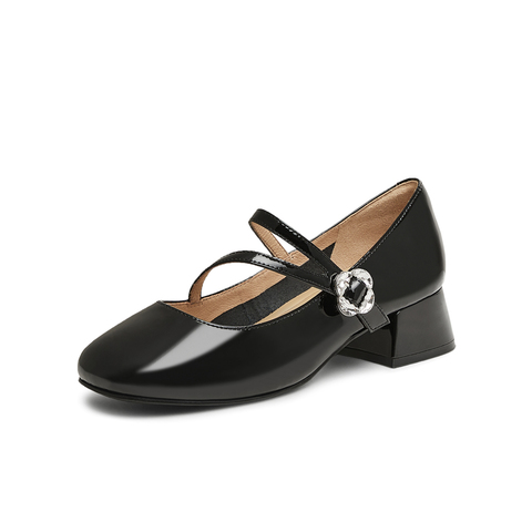 天美意2025春新款商场同款粗跟复古休闲女玛丽珍鞋CRW28AQ5