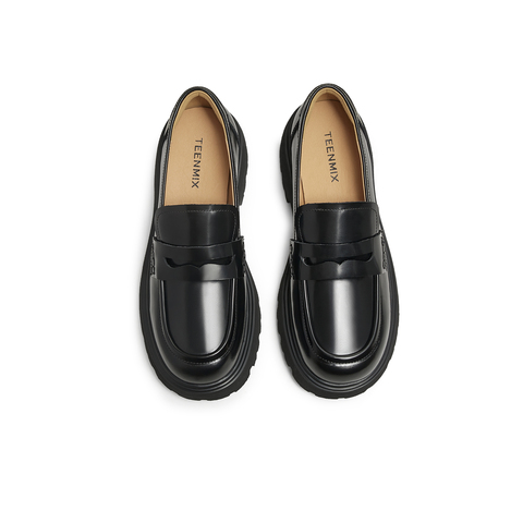 天美意2025春新款复古百搭通勤法式纯色厚底女乐福鞋KE061AA5