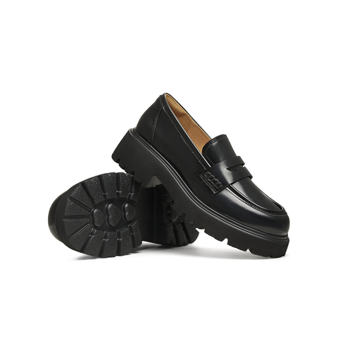 天美意2025春新款复古百搭通勤法式纯色厚底女乐福鞋KE061AA5