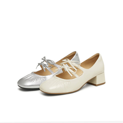 天美意2025春新款通勤优雅法式蝴蝶结休闲女玛丽珍鞋KM063AQ5
