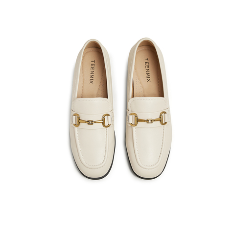 天美意2025春新款百搭通勤纯色休闲英伦风女乐福鞋KE056AM5