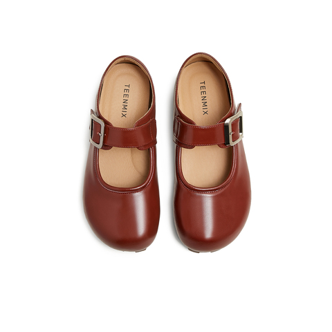 天美意2025春新款平底舒适百搭通勤日系复古女玛丽珍鞋KM076AA5