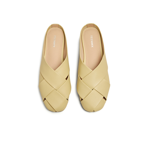 天美意2025夏新款编织懒人包头半拖平底外穿女穆勒鞋KT087BH5