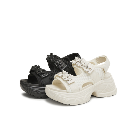 天美意2025夏新款魔术贴轻便百搭休闲厚底女老爹凉鞋KD079BL5