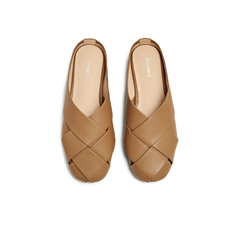 天美意2025夏新款编织懒人包头半拖平底外穿女穆勒鞋KT087BH5