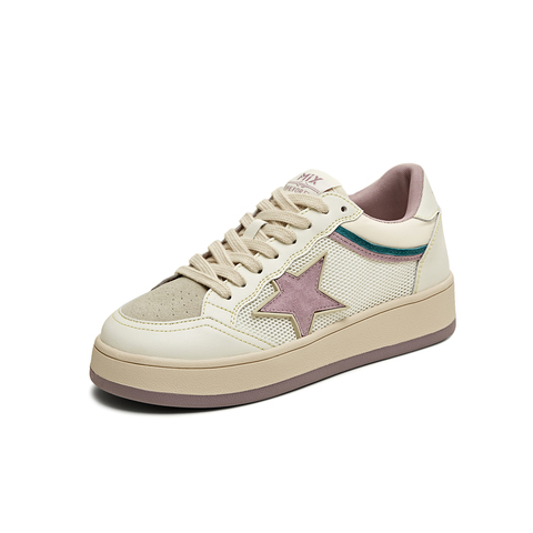 天美意2025秋新款网面透气休闲运动星星拼色复古女板鞋KB077BM5